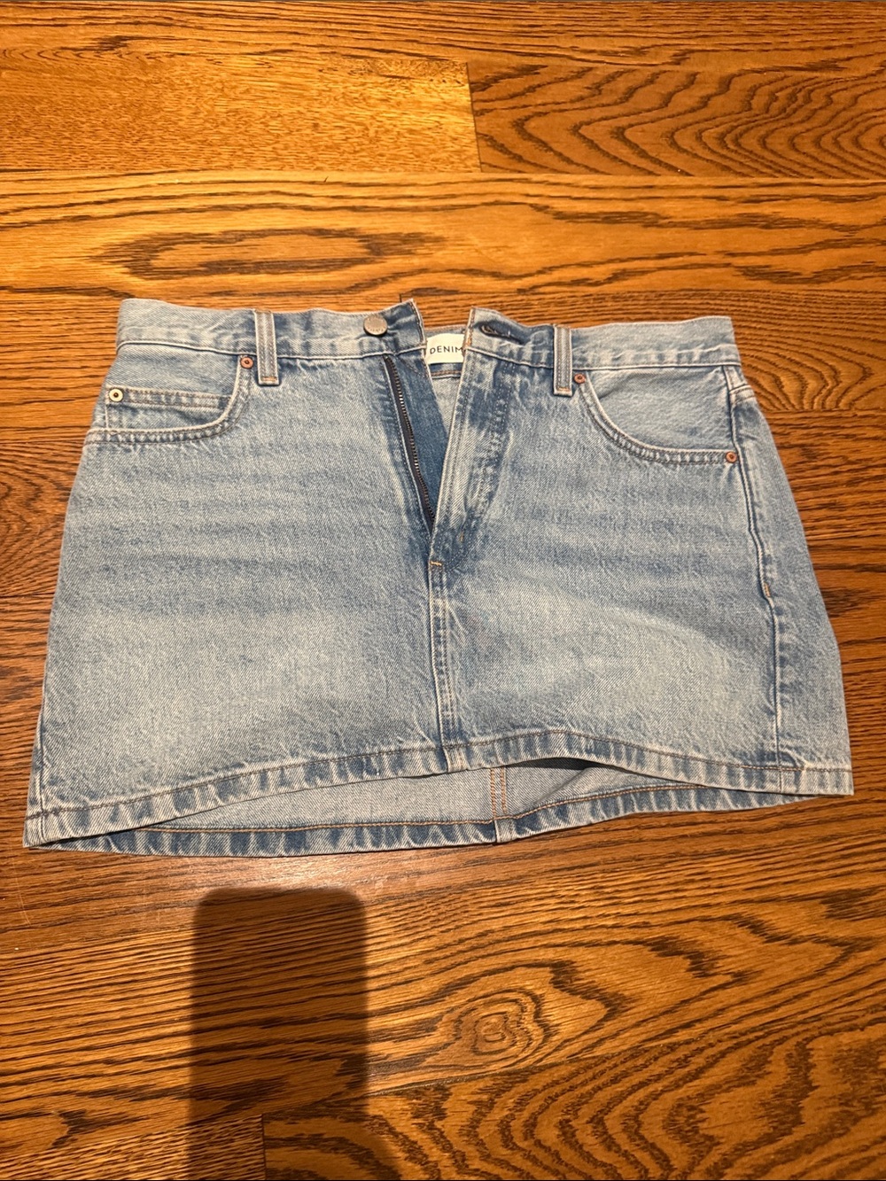 Denim Forum Light Blue Distressed Denim Mini Skirt